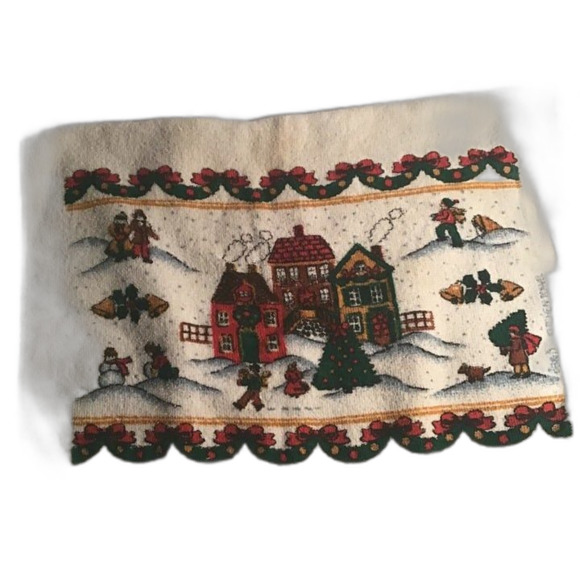 Christmas Hand Towel Houses With Trees, Holly, etc. - 24" x 13" - Picture 3 of 5
